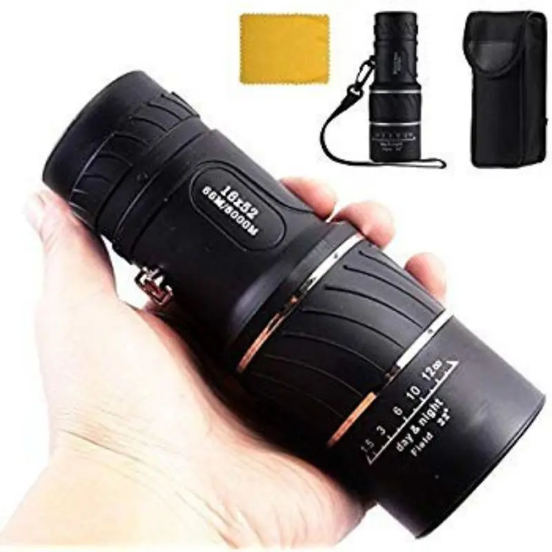 Ống nhòm, HD, Độ phóng đại 16x52, Thấu kính lồi, Không thấm nước, Có thể thu phóng, Thích hợp để sử dụng đơn và đôi, Mục tiêu màu đen, Teropong Jauh 0