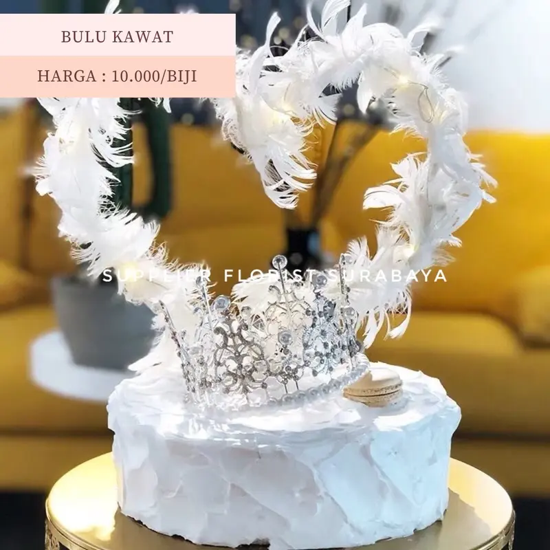 HIASAN KUE TART MODEL BULU BULU PUTIH DAN HITAM TOPPER KUE TART, BULU KAWAT MODEL HATI SPIRAL, BULU MODEL SAYAP 4
