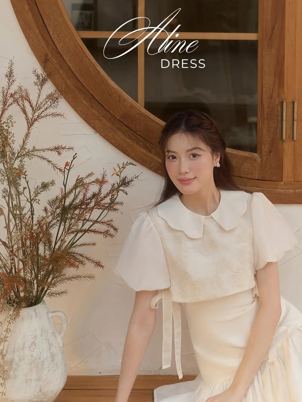 CÉLESTE - Váy Nữ tơ yếm Aline Dress màu be, trong có lớp lót mềm