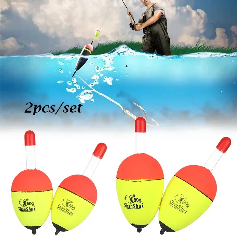 Phao Câu Cá EVA, 2 Cái, 5 / 8 / 10 / 15 / 20 / 30 / 40 / 50 / 60g, Gậy Nhẹ, Chất Liệu Xốp Và Nhựa, Bobber, Thích Hợp Để Câu Cá Trên Đá Biển, Phao Đánh Bắt
