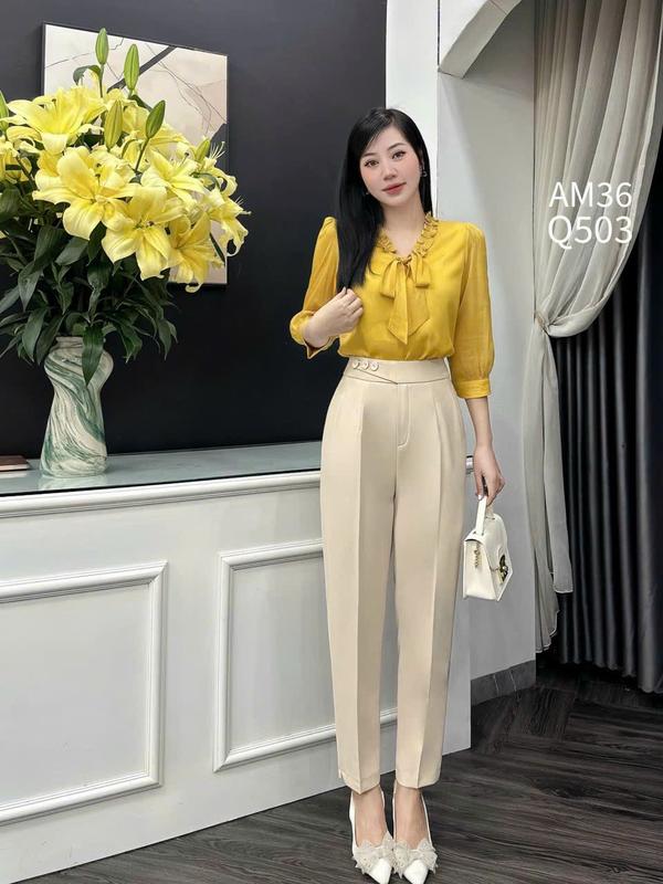 Quần Baggy Nữ Lưng Cao Cạp Chéo Sang Trọng  Chất Vải Dầy Dặn Đứng Phom  : Maistore8686