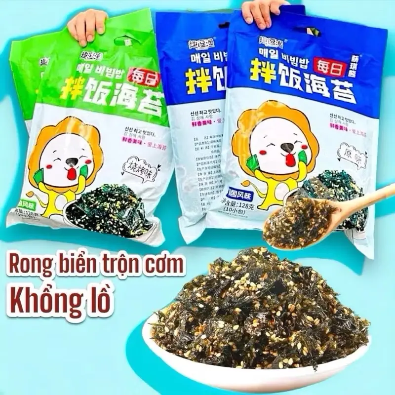 [ Tặng Kẹo] Combo 2 gói Rong Biển Trộn Cơm Sư Tử Bịch To Khổng Lồ (128gram 1gói), Vụn Rong Biển- NGÀY IN TRÊN BAO BÌ LÀ NGÀY SẢN XUẤT-HẠN SD 9Tháng