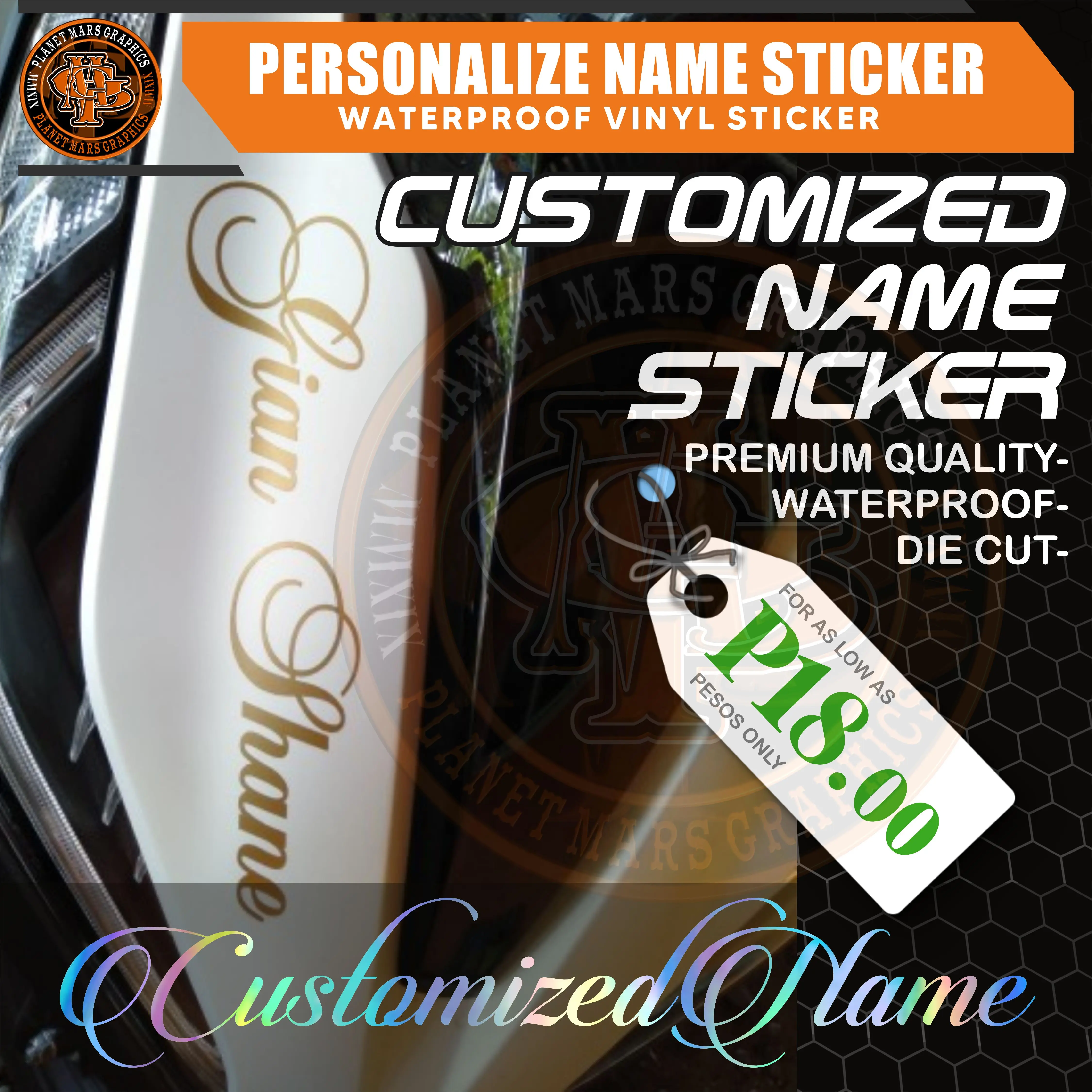 Personalized Name Sticker for Motorcycle Car Helmet Tumbler and others Waterproof Cut Out Vinyl