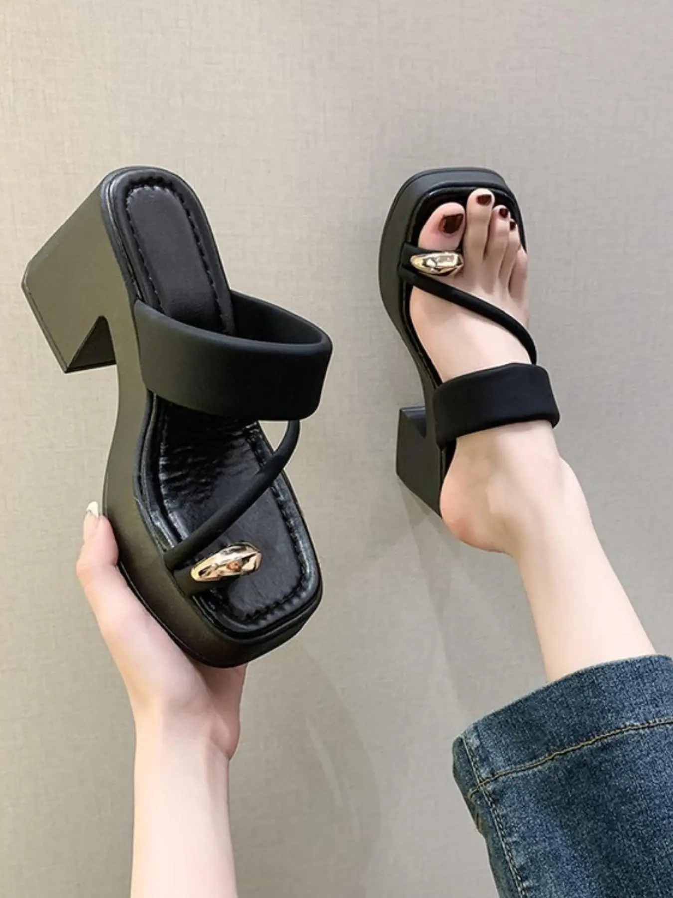 Women's Fashionable Solid Color Wedge Sandals, Casual Comfortable Platform Sandals for Summer, Lightweight Breathable Shoes for Daily Wear, Girl