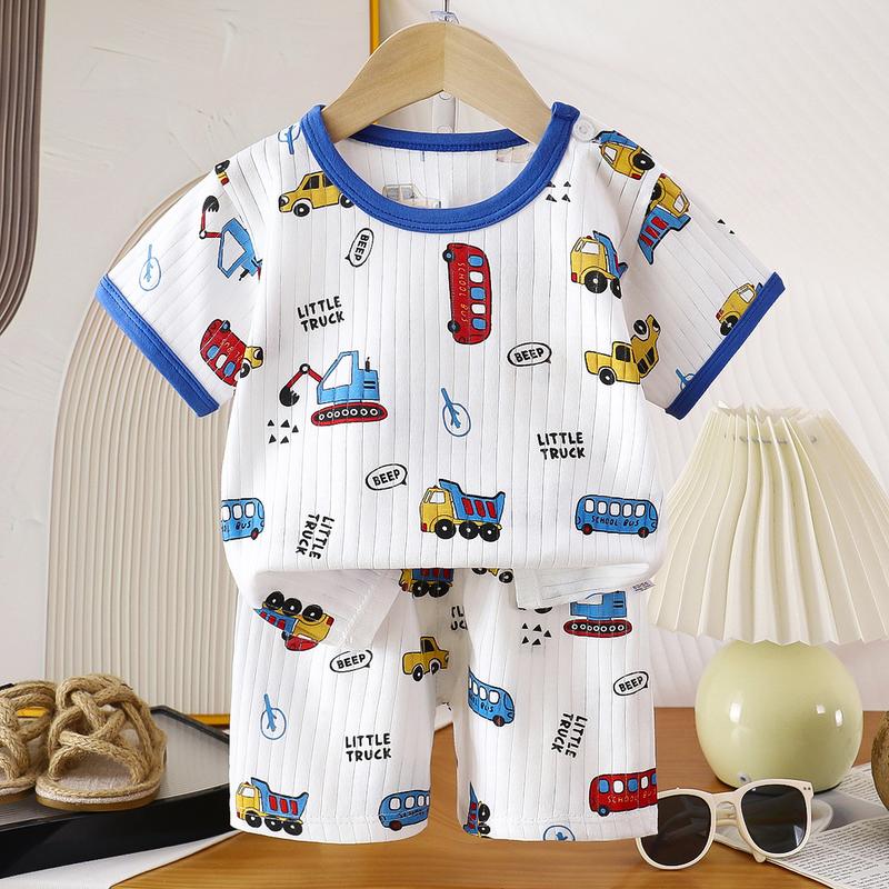 Bộ Đồ Ngắn Tay Cho Trẻ Em, Quần Áo Cotton Mùa Hè Cho Bé Gái, Bộ Hai Mảnh, Phong Cách Hàn Quốc, Cho Bé Trai Và Trẻ Em, Áo Phông thun lạnh petit  bộ đồ nam cho bé trai 4