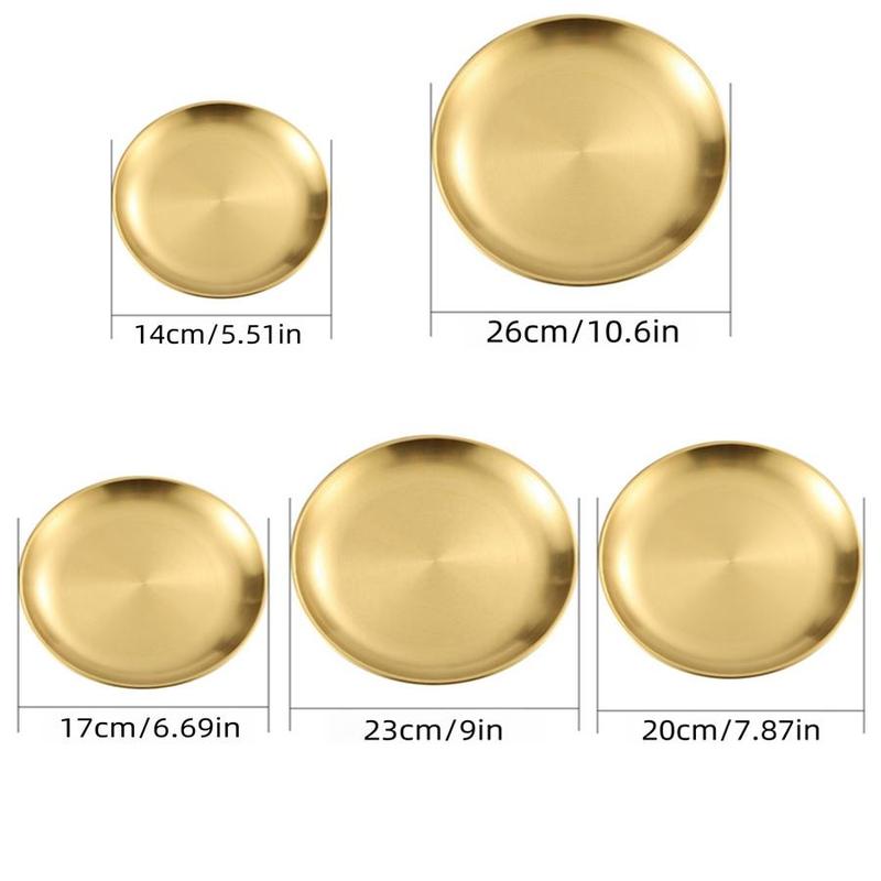Stainless Steel Round Tray, 5 Counts/set Round Serving Tray, Dessert Serving Tray for Home Kitchen Party, Kitchen Accessories 1