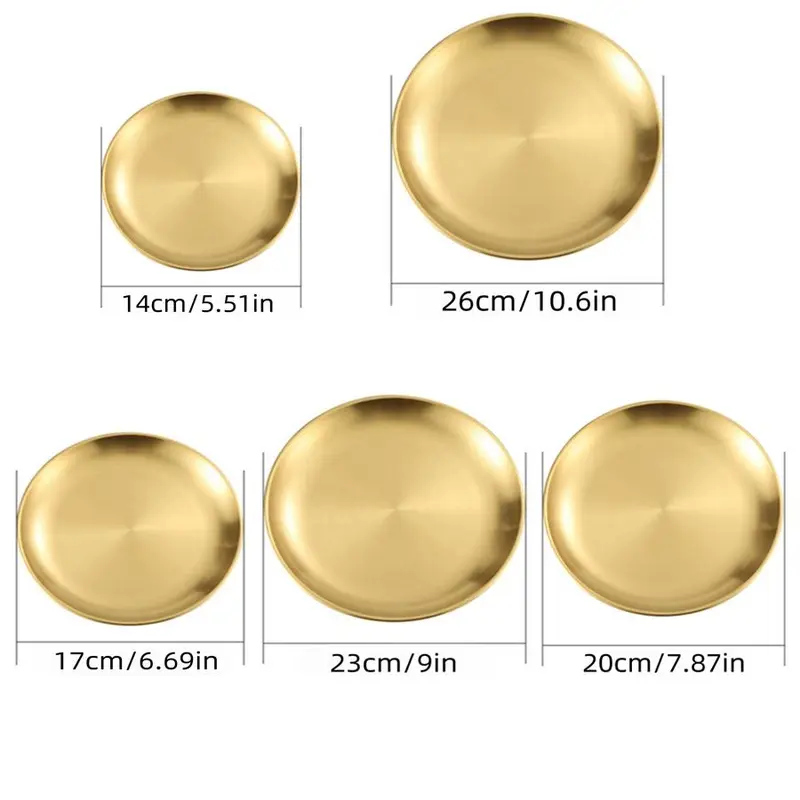 Stainless Steel Round Tray, 5 Counts/set Round Serving Tray, Dessert Serving Tray for Home Kitchen Party, Kitchen Accessories 1