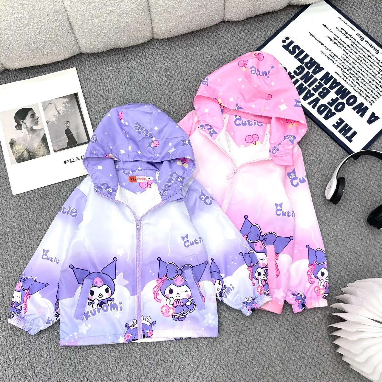 Áo khoác gió Kuromi 2 lớp chống nước, chống gió, giữ ấm cho bé gái màu hồng 13-23 kg Voi ao dù áo  khoác