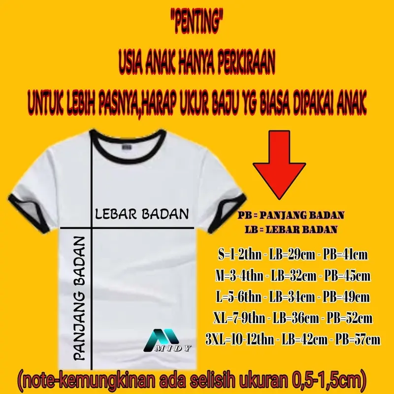 Baju Kaos Anak Laki-Laki 1-12 Tahun Bahan Cotton 30s Katun 1