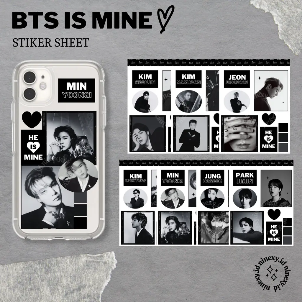 stiker bts is mine sheet jungkook taehyung jimin suga jin jhope kim namjoon / sticker bts aesthetic hp handphone laptop jurnal kulkas binder anti air Paper Stationery