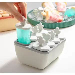 HL0788 Cetakan Es Krim 8 Lubang Gagang Karakter Cetakan Jelly 8 Slot Es Loli DIY Kitchenware Stik Plastik