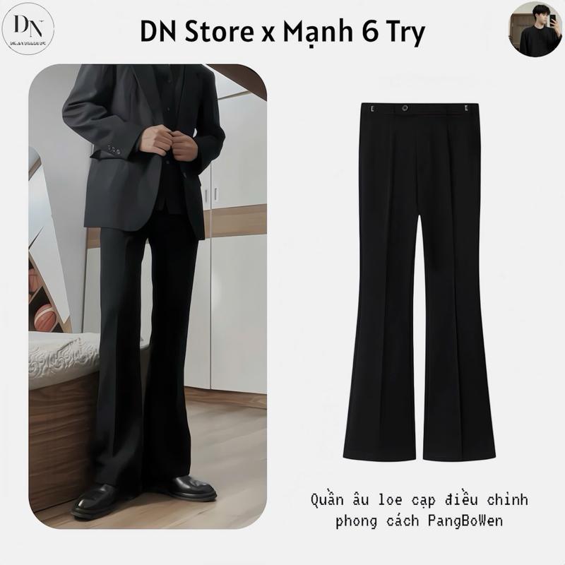 DN Store x Mạnh 6 Try Quần Vải Ống Loe Thiết Kế Sidetab Điều Chỉnh Độ Rộng Vòng Eo Thông Minh Chất Liệu Vải Tuyết Vintex Cao Cấp Dáng Rộng Nam Phong Cách PangBowen