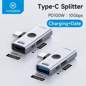 Hagibis Dual USB C Adapter 1 in 2 Out Splitter with 100W Charging Port USB C to Headphone OTG Converter for iPad iPhone Macbook
