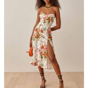 พร้อมส่งจากไทย เดรสลายดอกไม้ สายผูกไหล่ ชีฟอง SM06