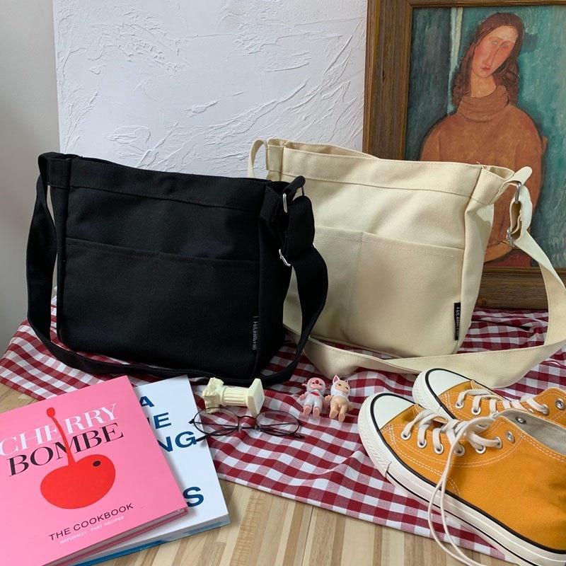 Product Introduction of (BB-bag)  Túi vải đeo chéo nhiều ngăn, túi tote vải canvas giá rẻ đi học đi chơi ,Mí dán 30