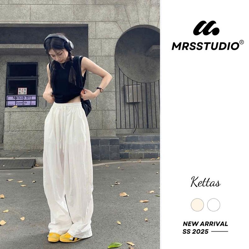 MRSSTUDIO - Quần gió nhăn ống rộng mùa hè 2024 cạp chun nhiều màu MRQ103U Nữ Voi Women Pants Ong