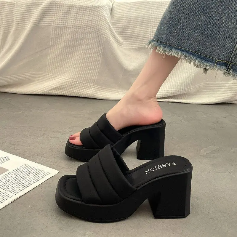 One-Word Sandals Women's Outer Wear 2024 New Platform Raise the Bottom High Heel Sandal Slippers