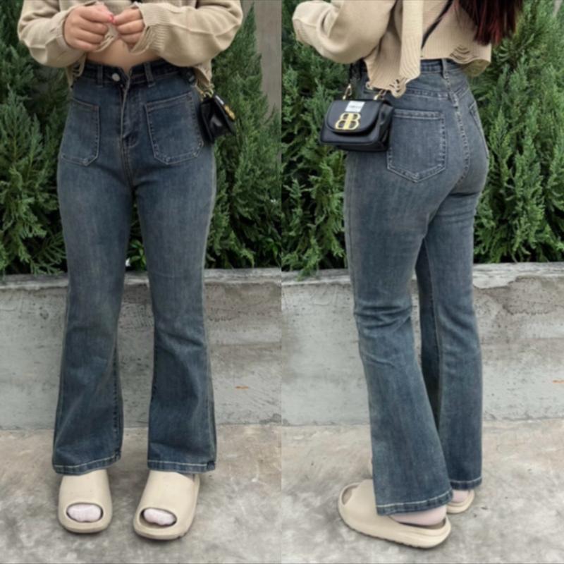  Quần jean  LOE NẤM LÙN   màu dơ 2 túi trước chiều dài 90cm 