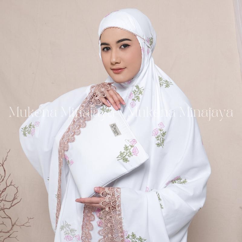 MINAJAYA - Mukena Dewasa Renda Bordir Motif Tabur Bunga Tulip Katun Premium Free Tasbih 1