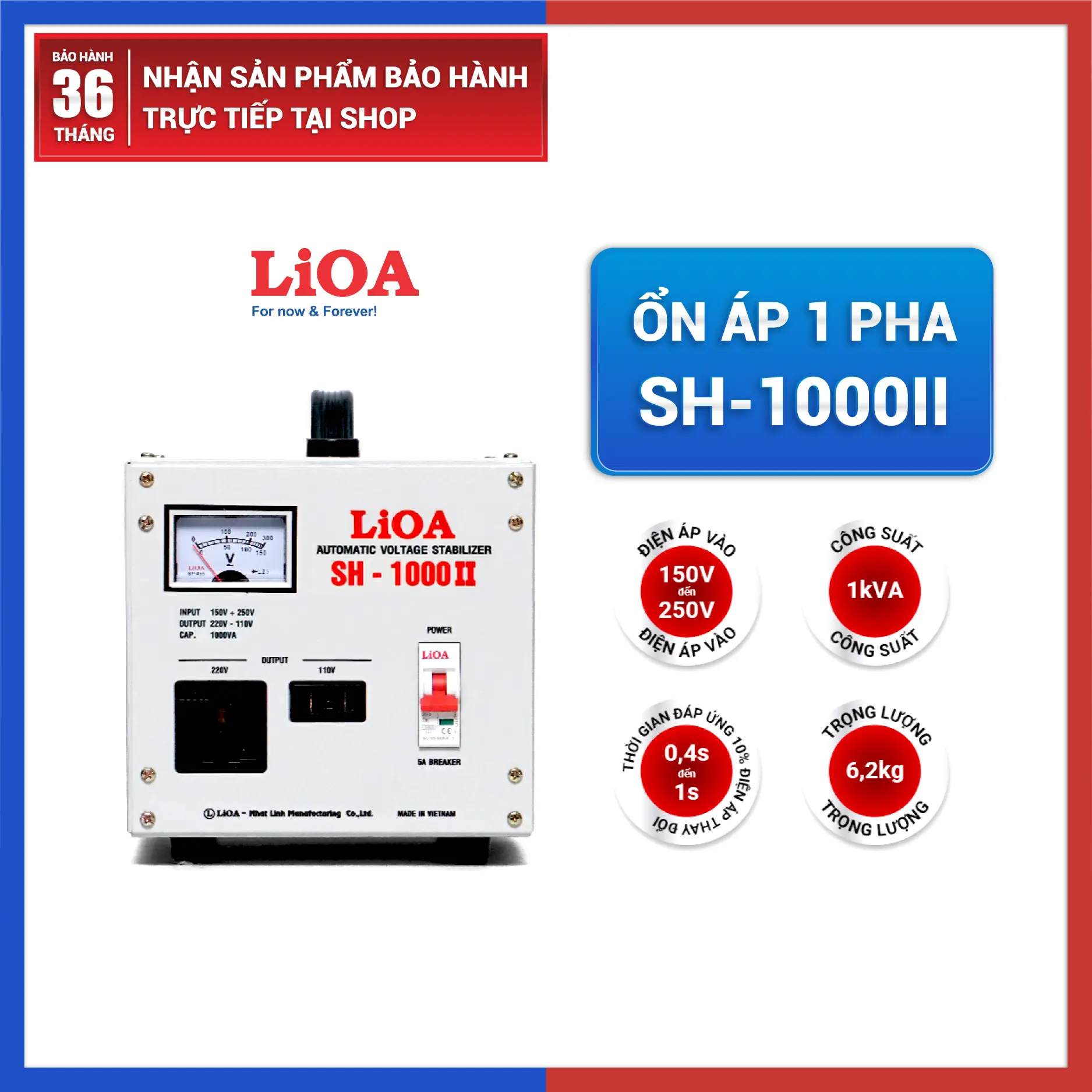 [CHÍNH HÃNG] Ổn áp LiOA 1KVA chính hãng  1000VA 1000W 1KW SH-1000II mini công suất nhỏ