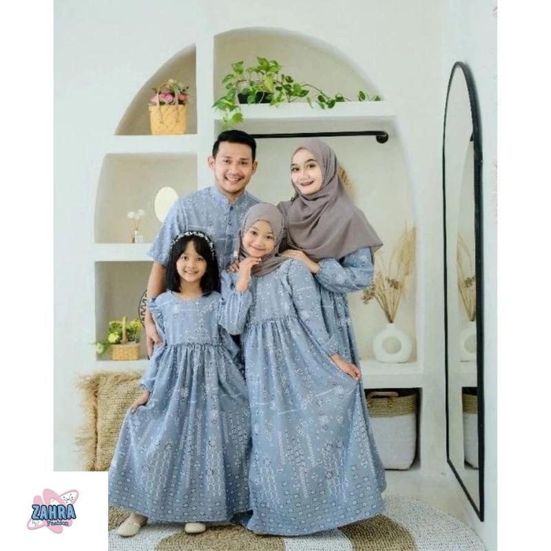 Product Introduction of set couple family motif malika koko dewasa gamis dewasa koko anak gamis anak Keluarga Muslim Mewah Ibu Wanita Pasangan Biru Hijau Panjang 4