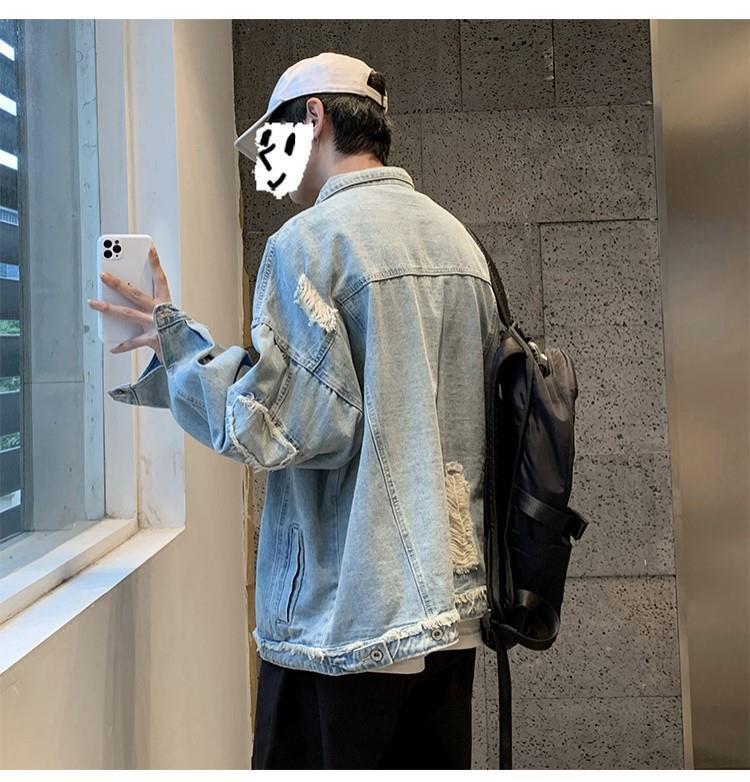 Product Introduction of Áo Khoác Denim Rách, Phong Cách Hồng Kông, Dành Cho Nam Giới, Phong Cách Hàn Quốc, Áo Khoác Dáng Rộng Hợp Xu hướng, Thanh Niên Nghệ Thuật, Đẹp Trai, Thích Hợp Cho Học Sinh, Dễ Phối Đồ, Dép, Thích Hợp Cho Mùa Xuân Và Mùa Thu 17