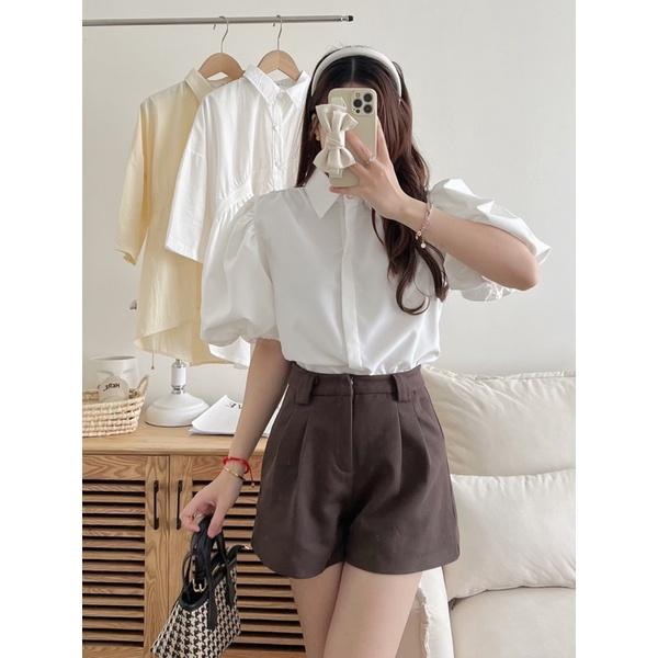 Áo sơ mi tay phồng tiểu thư đính ngọc vạt tôm xinh xắn 3
