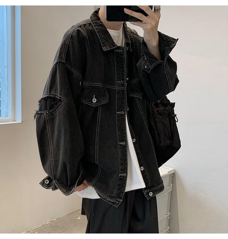 Product Introduction of Áo Khoác Denim Rách, Phong Cách Hồng Kông, Dành Cho Nam Giới, Phong Cách Hàn Quốc, Áo Khoác Dáng Rộng Hợp Xu hướng, Thanh Niên Nghệ Thuật, Đẹp Trai, Thích Hợp Cho Học Sinh, Dễ Phối Đồ, Dép, Thích Hợp Cho Mùa Xuân Và Mùa Thu 19