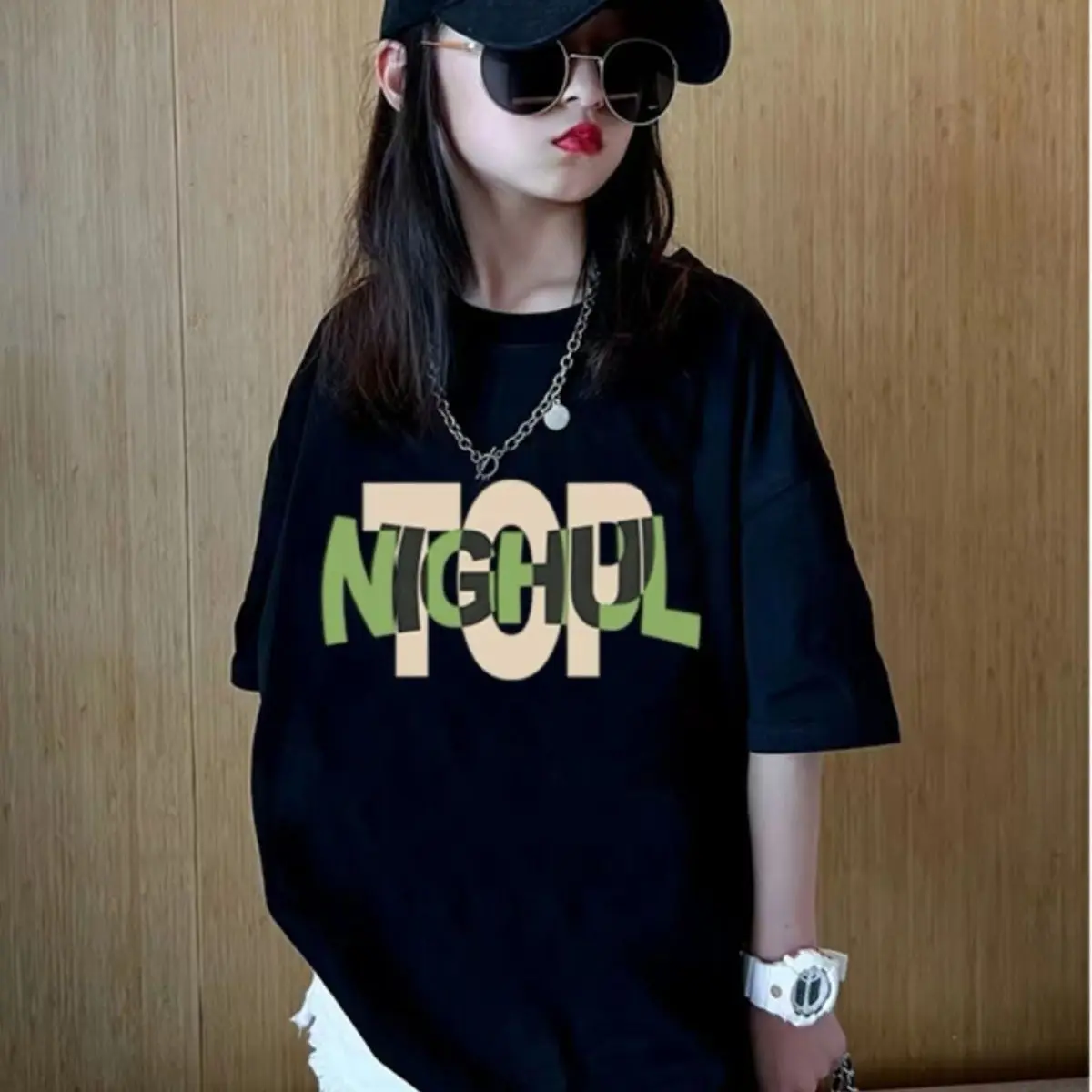 Áo Thun Cotton Ngắn Tay Cho Bé Gái, Hàng Mới Về Mùa Hè 2024, Dáng Rộng Vừa Vặn, Áo Tay Lửng Cho Trẻ Em, Thời Trang