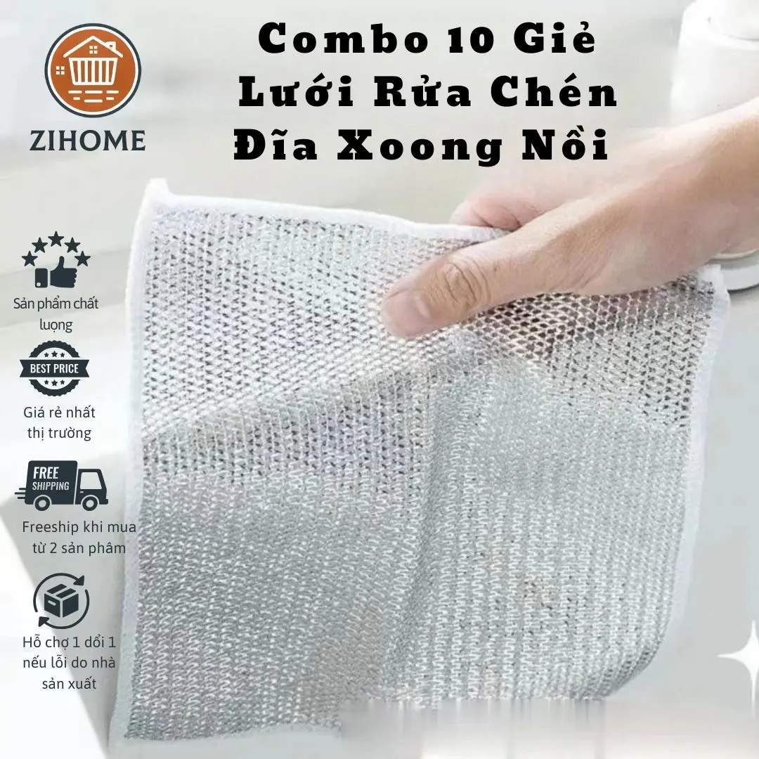 Combo 10 Giẻ Lưới Rửa Chén Đĩa Xoong Nồi Đa Năng – Vải Lưới Chà Nồi, Sợi Nhỏ Không Trầy Xước