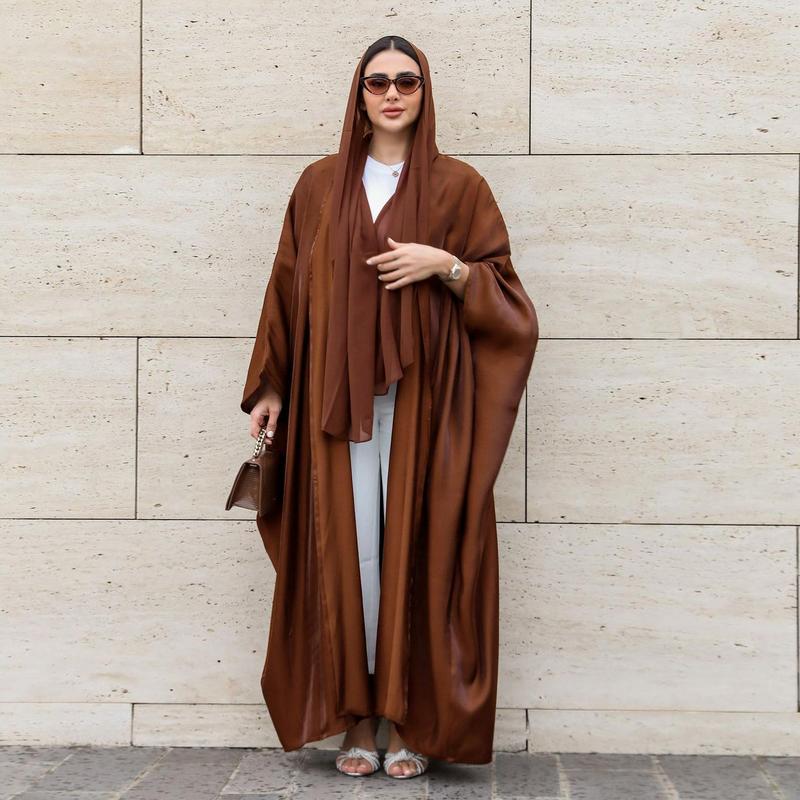 Product Introduction of 1pcs new solid color plus size ladies dress Muslim fashion bat sleeve robe 11
