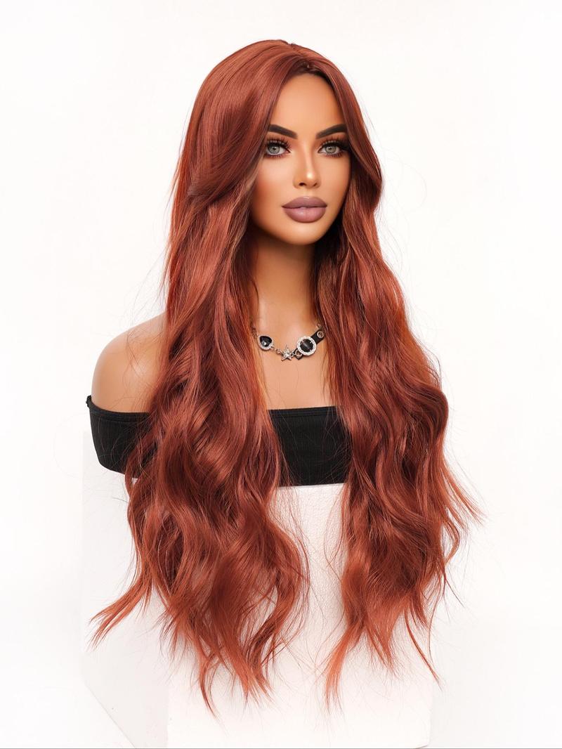 Product Introduction of 30 Inch Ginger Orange Long Wavy Wigs for Women, Gorgeous Fluffy Wigs without Bangs, Synthetic Full Machine Wigs for Party, Daily Use 4
