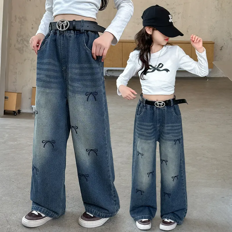 Quần bò ống xuông xinh cho bé gái size từ 20-50kg MẪU THÊU NƠ