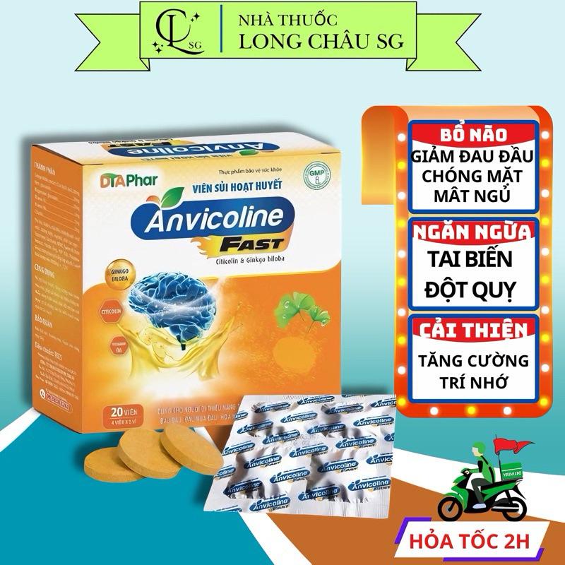 Viên sủi hoạt huyết dưỡng não anvicoline fast tăng tuần hoàn máu não,giảm đau đầu, chóng mặt 20 viên 0