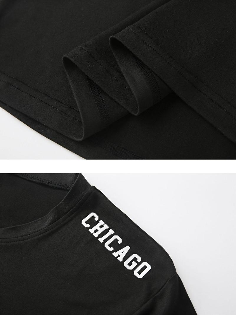 Product Introduction of Men's Letter Print Round Neck Tee, Regular Fit Casual Short Sleeve Crew Neck T-Shirt for Summer, Fashion Men's Top for Daily Wear 7