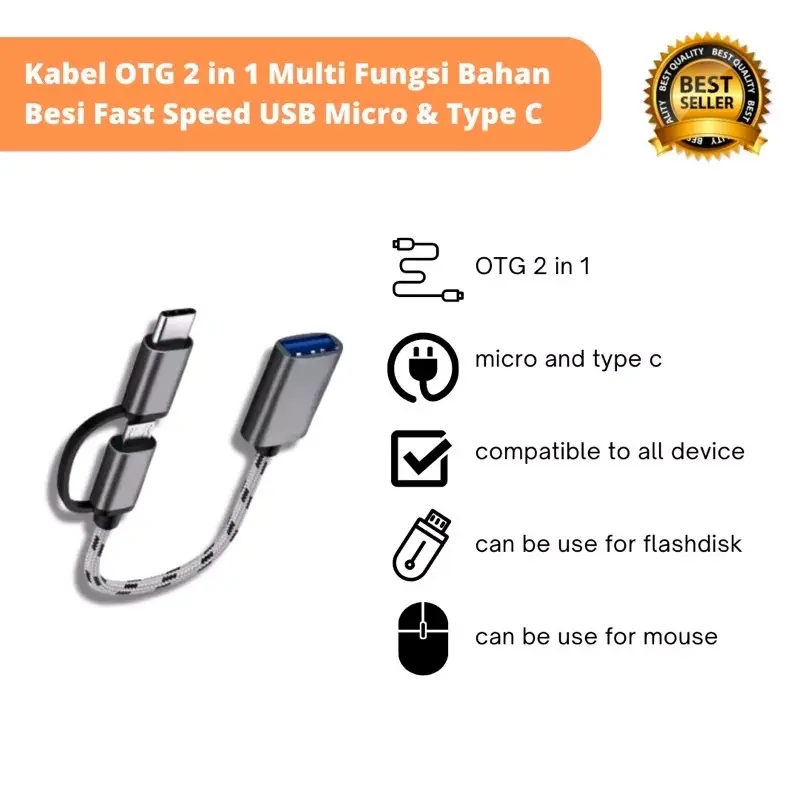 KABEL OTG 2in1 Multifungsi besi cabel USB OTG to micro& type c 2 in1 bahan bagus ori 6