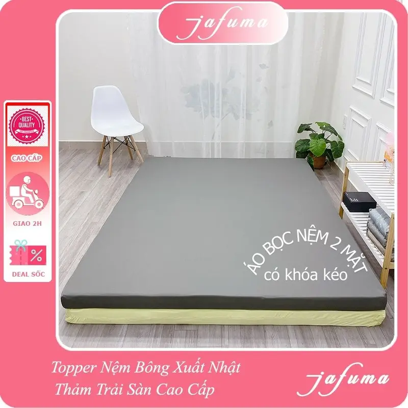 Áo bọc nệm topper 2 mặt có khóa kéo, Vỏ Bao Nệm Jafuma Cotton Poly và Thun Lạnh Ý | Nệm 3-10cm, ga giường thun lạnh 0