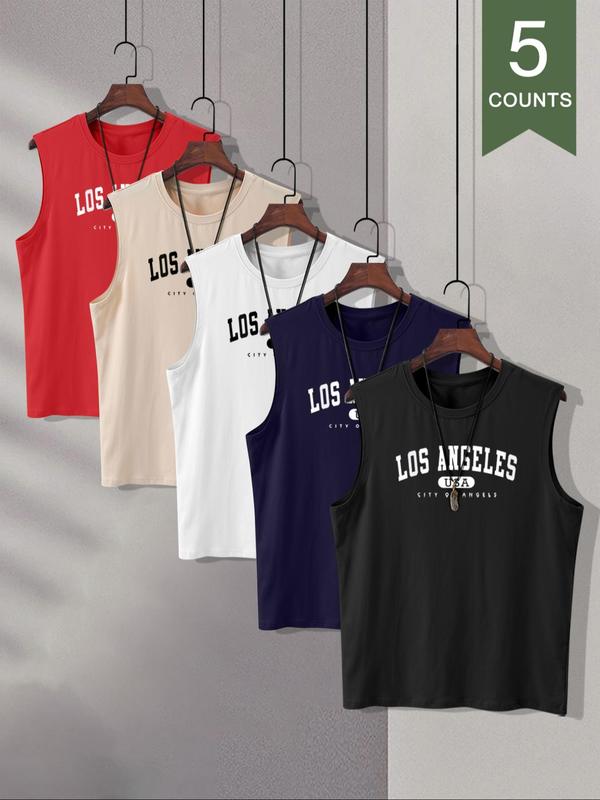 Casual Letter Print Round Neck Sleeveless Tops Casual Letter Print Round Neck Sleeveless Tops