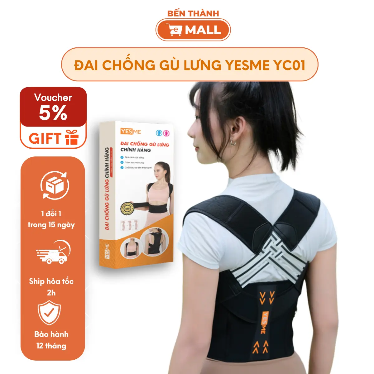 Đai Chống Gù Lưng Cao Cấp Yesme YC01 Hỗ Trợ Định Hình Dáng Lưng Thẳng Vai, Bảo Vệ Cột Sống