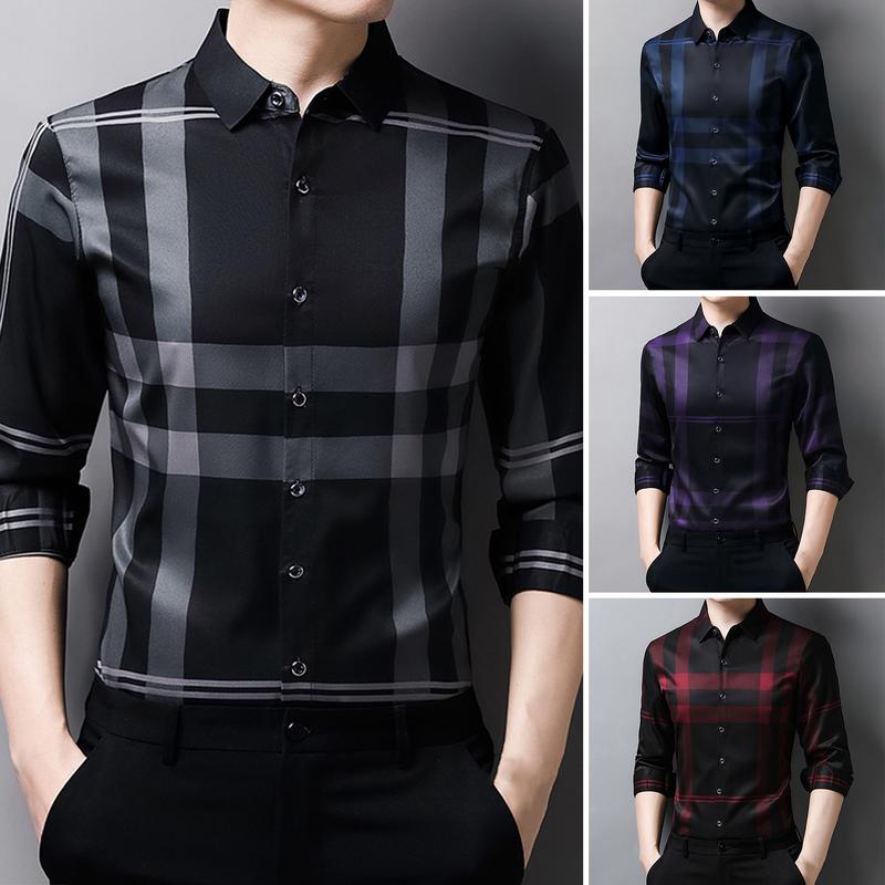 Yipoiu-Áo Công Sở Kẻ Sọc Cho Nam, Thoải Mái, Sành Điệu, Đi Làm, Phong Cách Mỏng, Trang Phục Ngoài, Áo Sơ Mi Nam Mùa Xuân Thu 0