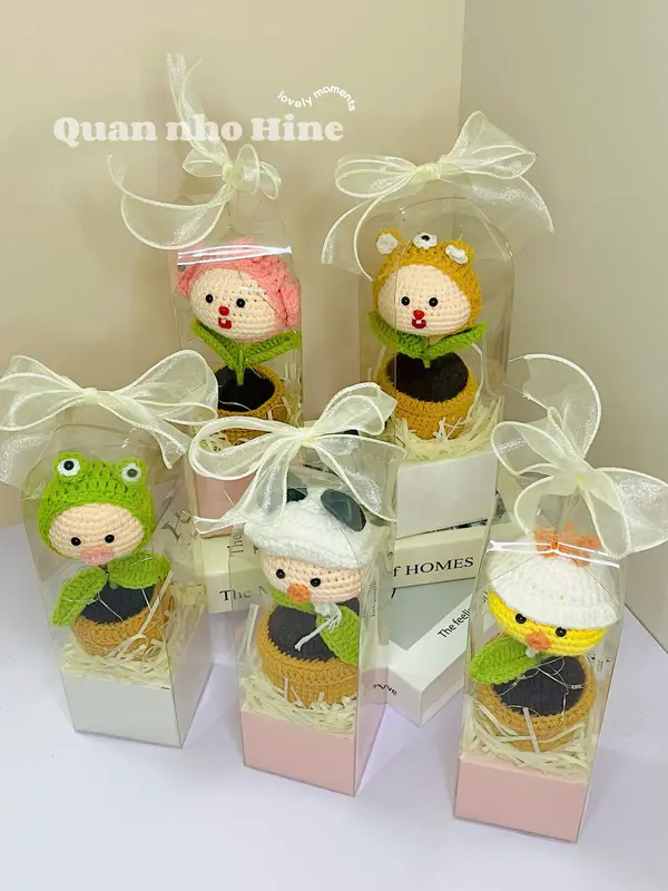 Chậu hoa len đầu thú handmade MadebyHine - chậu cây hoa len đầu thú 1