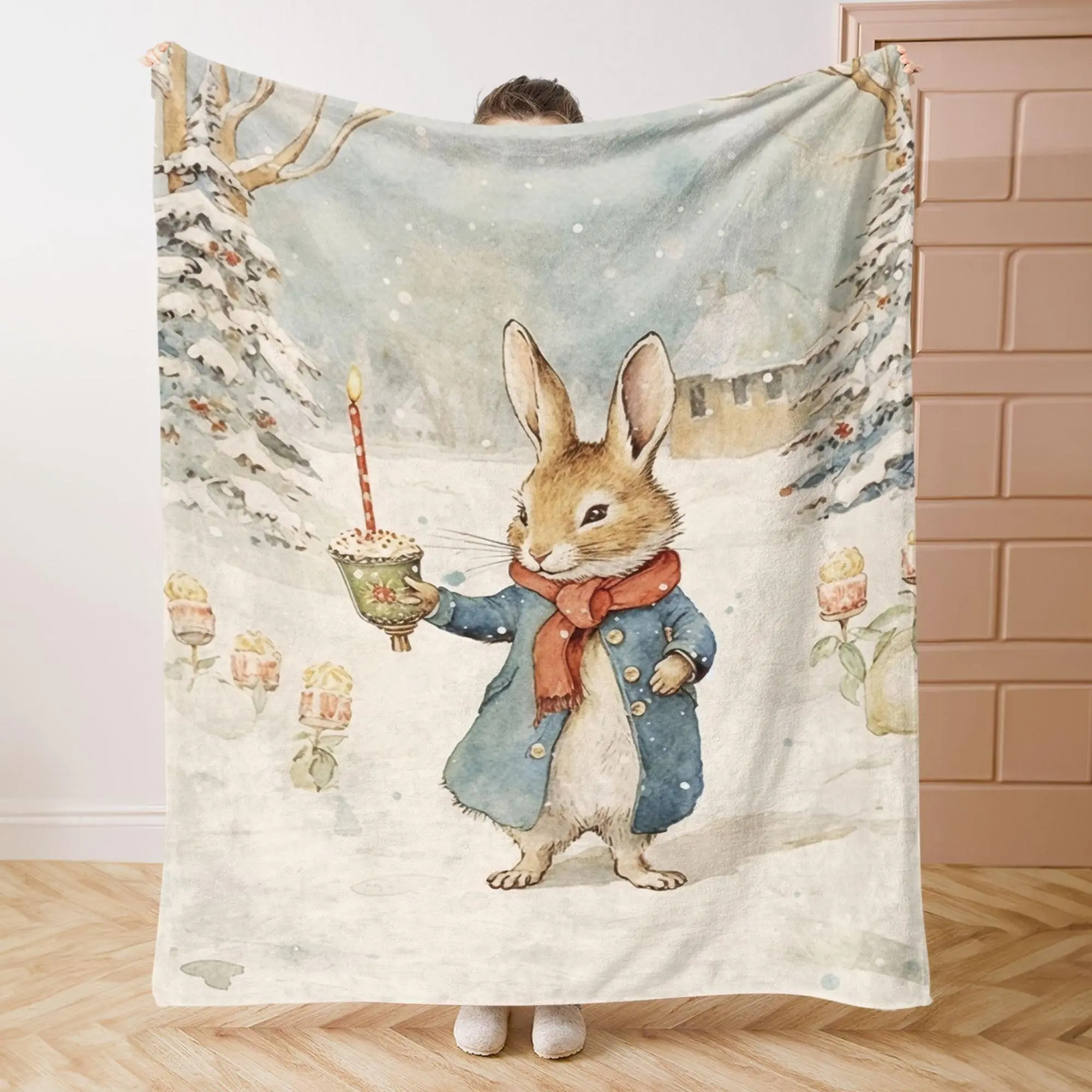 Cartoon Rabbit Pattern Blanket, 1 Count Soft Comfortable Throw Blanket, Warm Napping Blanket for Bed, Sofa, Office, Camping
