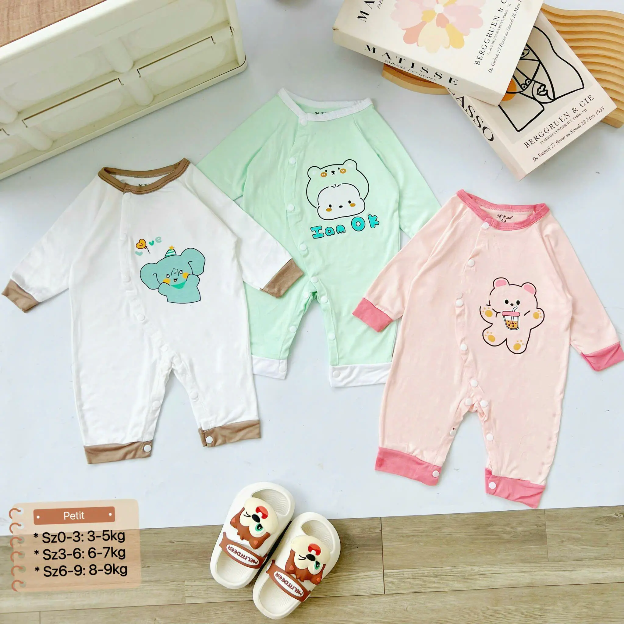 Body Dài Tay Cài Khuy Chéo Liền Thân Cho Bé Trai, Bé Gái Cân Nặng Từ 3-9kg .Chất Thun Lạnh Mềm. Trẻ sơ sinh. Thoải mái