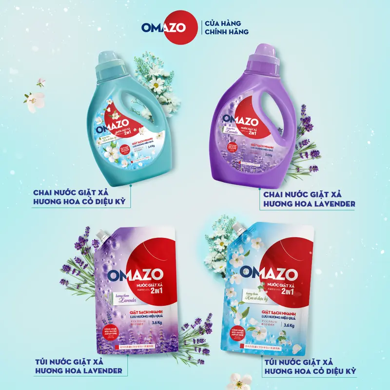 [GIFT] Túi Nước Giặt Xả Omazo Đậm Đặc Hương Hoa Cỏ Diệu Kỳ Lưu Hương Và Làm Sạch Hiệu Qủa 3.6kg 3