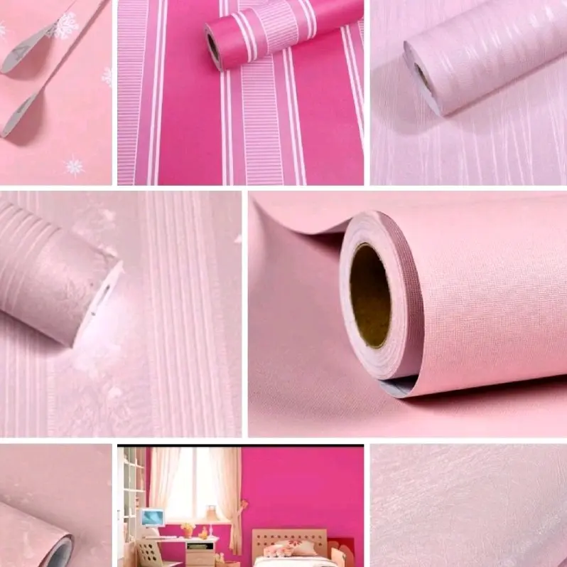GROSIR TERMURAH Wallpaper Sticker Dinding Pink Polos Fanta Pastel Salur Bunga Abstrak Salur Batik Salur Daun Mewah Dekorasi Kamar Tidur Dan Ruang Tamu Minimalis Kertas Pvc