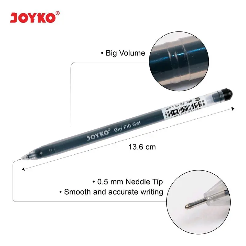 ( 1 Lusin = 12 Pcs ) Gel Pen Pulpen Joyko GP-330 Big Fill Gel 0.5 mm 1