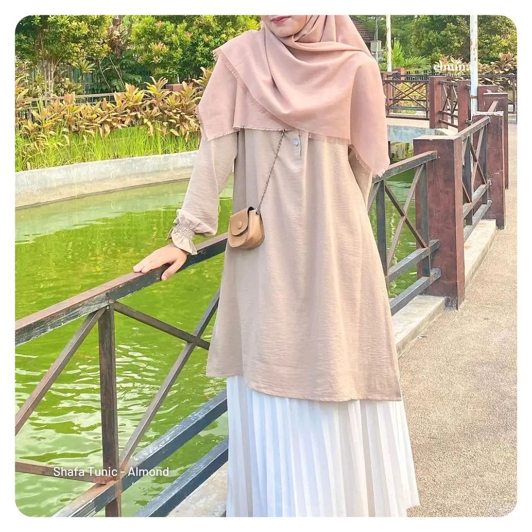 Shafa Tunik Polos by Elmina Indonesia Crinkle Airflow Muslim Panjang Kancing Karet