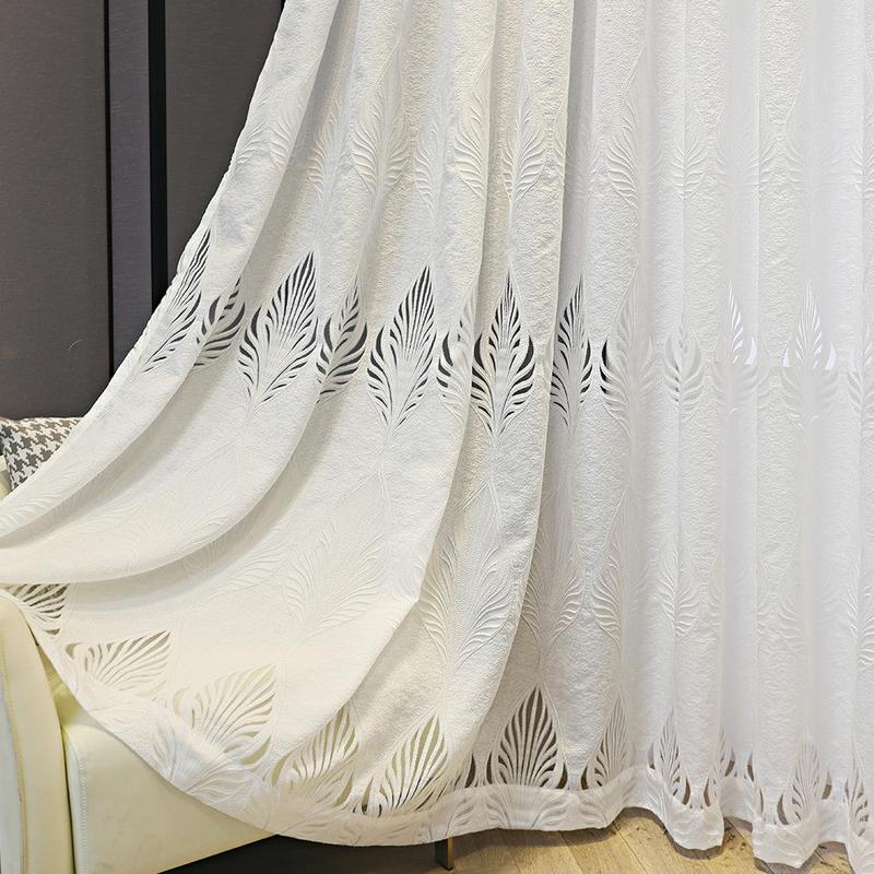 Leaf Pattern Curtain, 2counts/set Modern Hollow Out Window Curtain, Floral Curtain for Living Room Bedroom Balcony 7