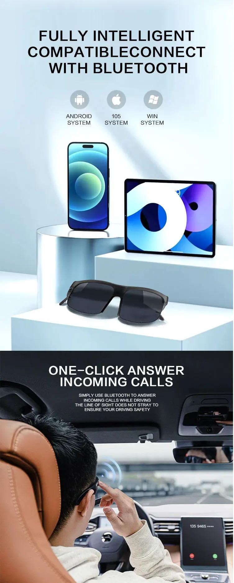 Product Introduction of Smart Glasses Bluetooth Audio Sunglasses Frame Earphone MP3 Headset Anti-Blue Ray Designer Sunglasses 14
