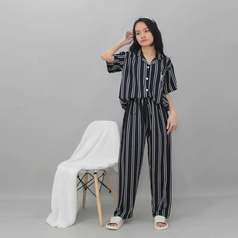 ST Bella Piyama Powysuit  Bahan Satin Sutra Baju Tidur Wanita Dewasa Celana Panjang lembut Setelan Pendek 5